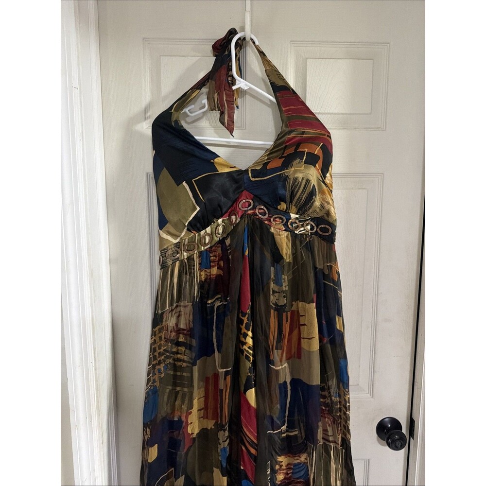 Vintage Y2K Robbie Bee Silk Maxi Halter Dress Size 22 Abstract Fairy Maxi